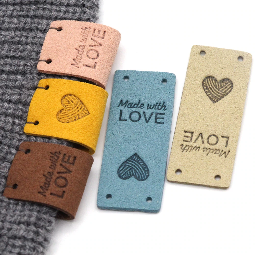 Rectangle Handmade with Love Leather Label Tags Set of 5