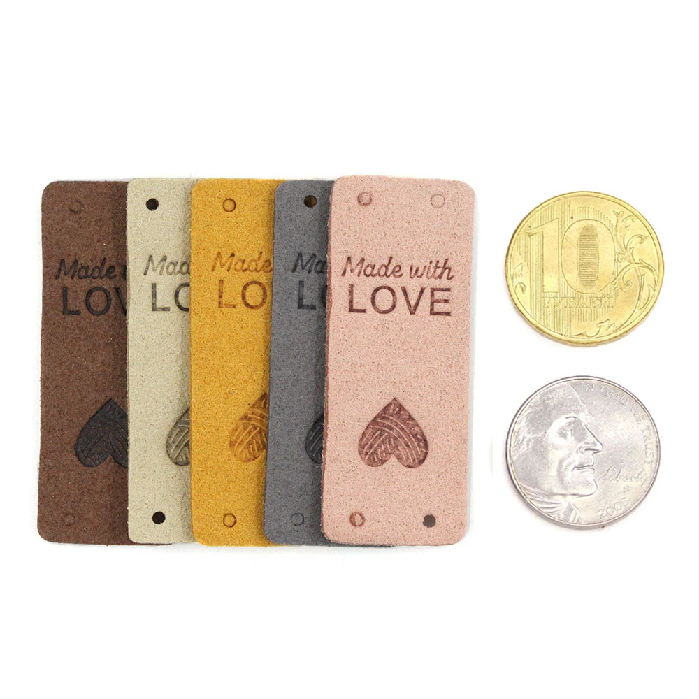 Rectangle Handmade with Love Leather Label Tags Set of 5