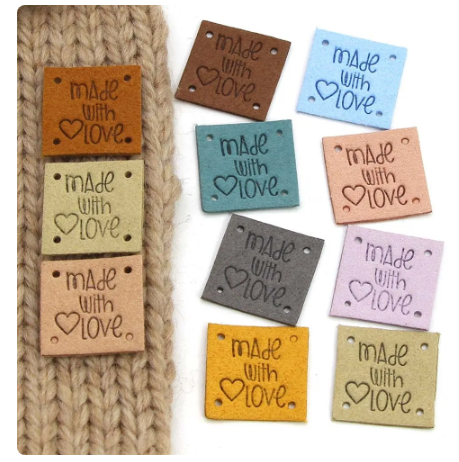 Square Handmade with Love Leather Label Tags Set of 5